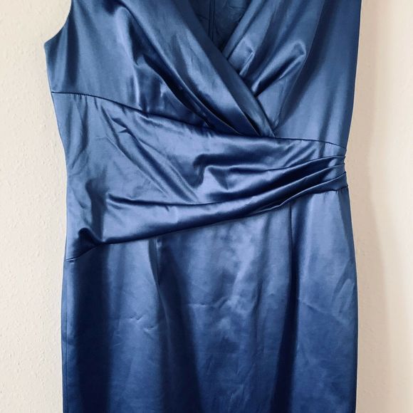 David Meister Blue Sateen Sheath Cocktail Dress - Picture 2 of 4